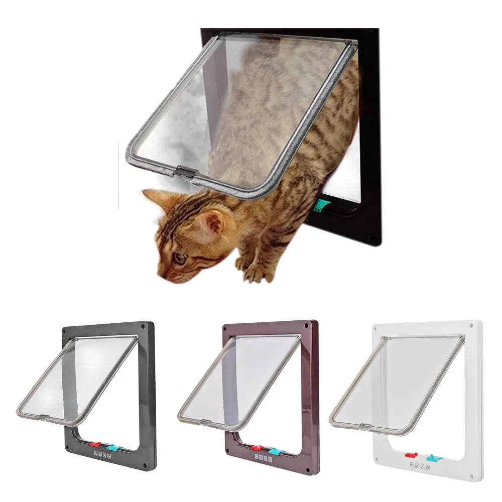 SecurePaws 4-Way Access Portal: Cat Flap Door with Security Lock