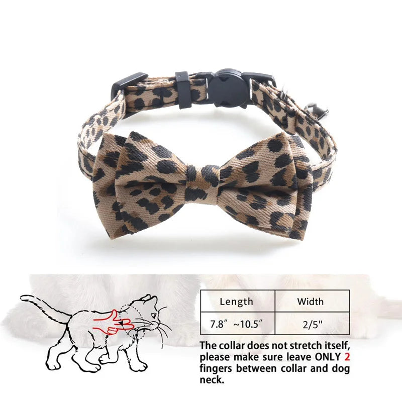 LeopardLux Bowtique: Adjustable Buckle Cat Collar with Bowknot and Bells