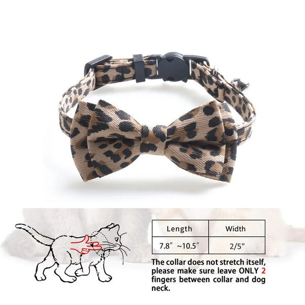 LeopardLux Bowtique: Adjustable Buckle Cat Collar with Bowknot and Bells