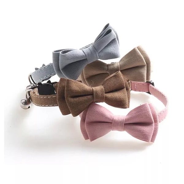 Chic Elegance: Solid Color Bowknot Small Cat Collars, Adjustable Buckle Bow Tie Puppy Dog Collar
