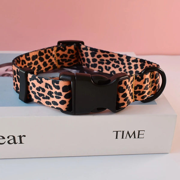 Leopard Luxe: Designer Dog Collar and Leash Set in Samoyed Style for Pugs and Beagles