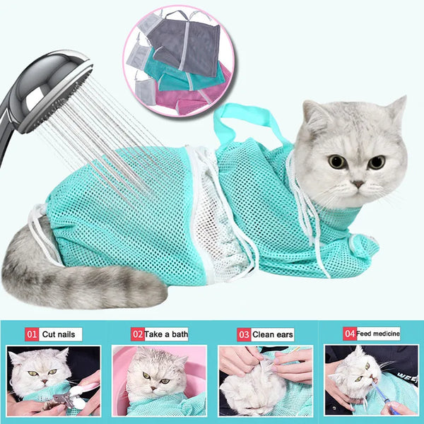 PurrProtect Mesh Spa Sack: Multifunctional Adjustable Anti-Scratch Bath Bag for Cats