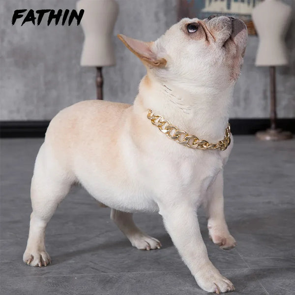 Punk Gold Elegance: FATHIN Plastic Dog Chain Collar for Stylish Photo Props (37CM)