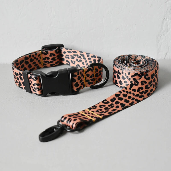 Leopard Luxe: Designer Dog Collar and Leash Set in Samoyed Style for Pugs and Beagles