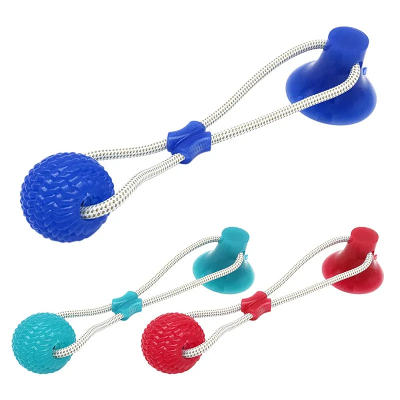 Suction Cup Fun: Interactive Rubber Dog Chew Toy with Tug Rope Handle