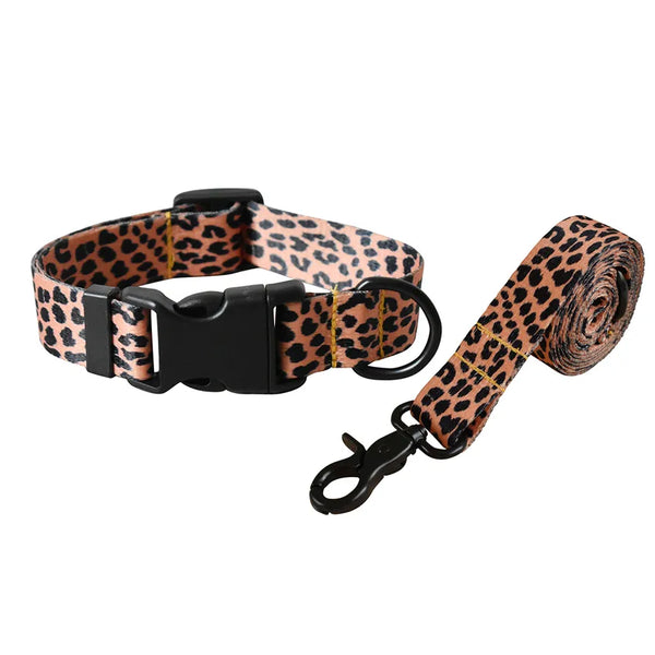 Leopard Luxe: Designer Dog Collar and Leash Set in Samoyed Style for Pugs and Beagles