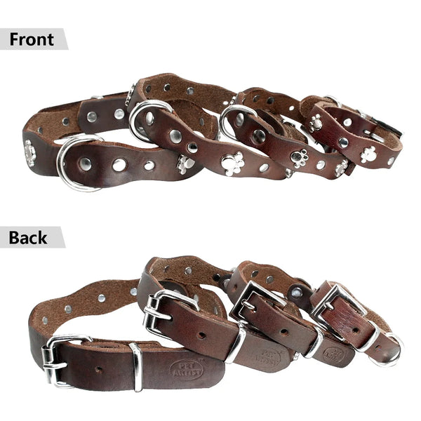 Stylish Leather Elegance: Soft Genuine Leather Pet Dog Collars