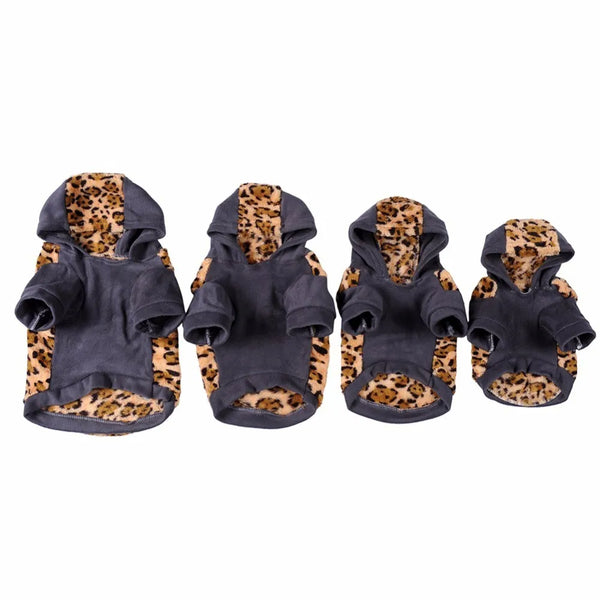 LeopardLux CozyChic: Hoodie Flannel Pet Sweater