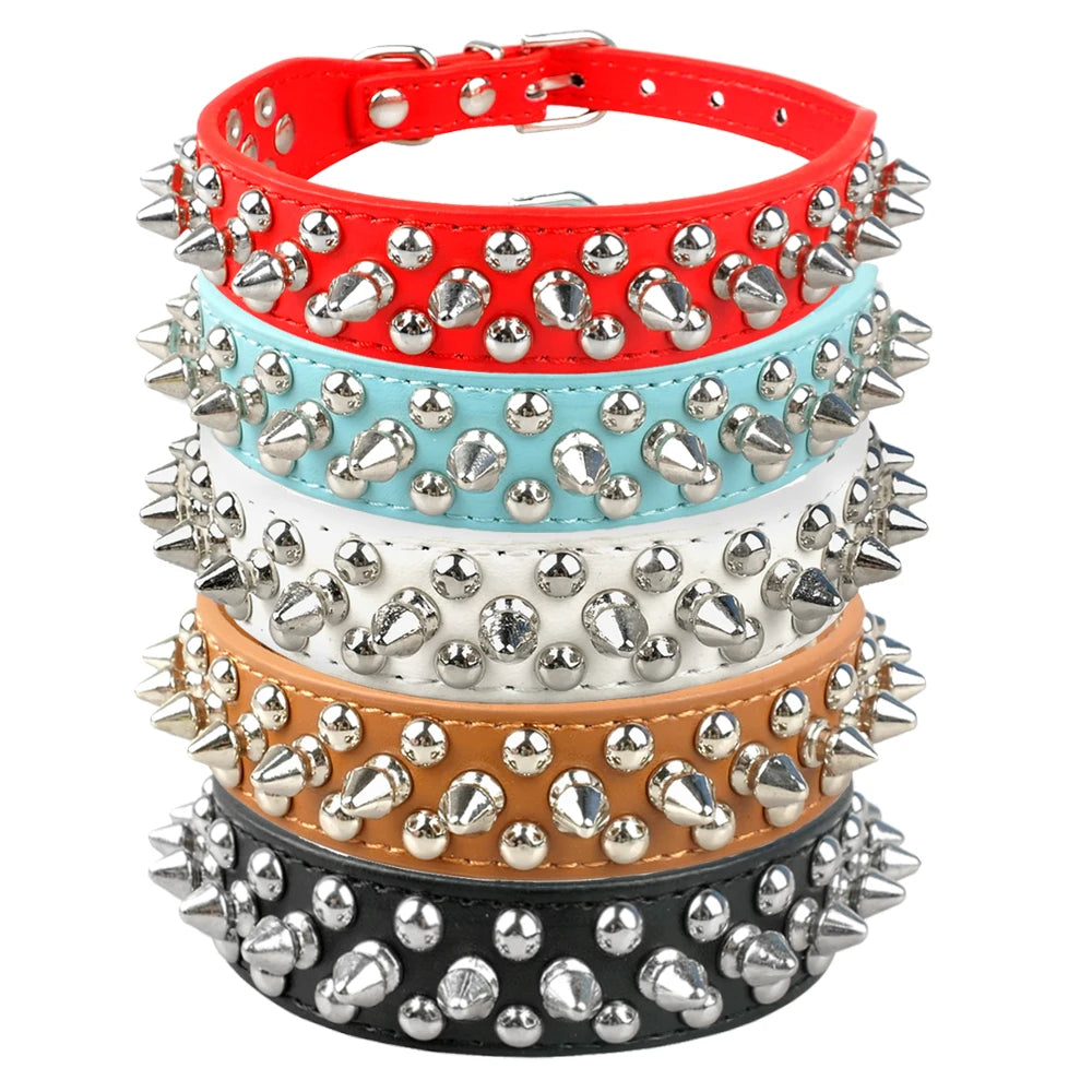 PunkPaws Stylish SpikeLine: Leather Studded Collar for Small to Medium Dogs