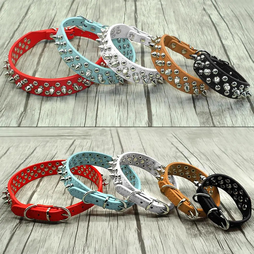 PunkPaws Stylish SpikeLine: Leather Studded Collar for Small to Medium Dogs