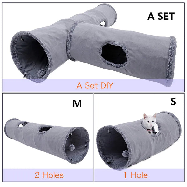 Whisker Wonderland: Collapsible Cat Tunnel for Playful Adventures with Crinkle and Suede Peep Hole