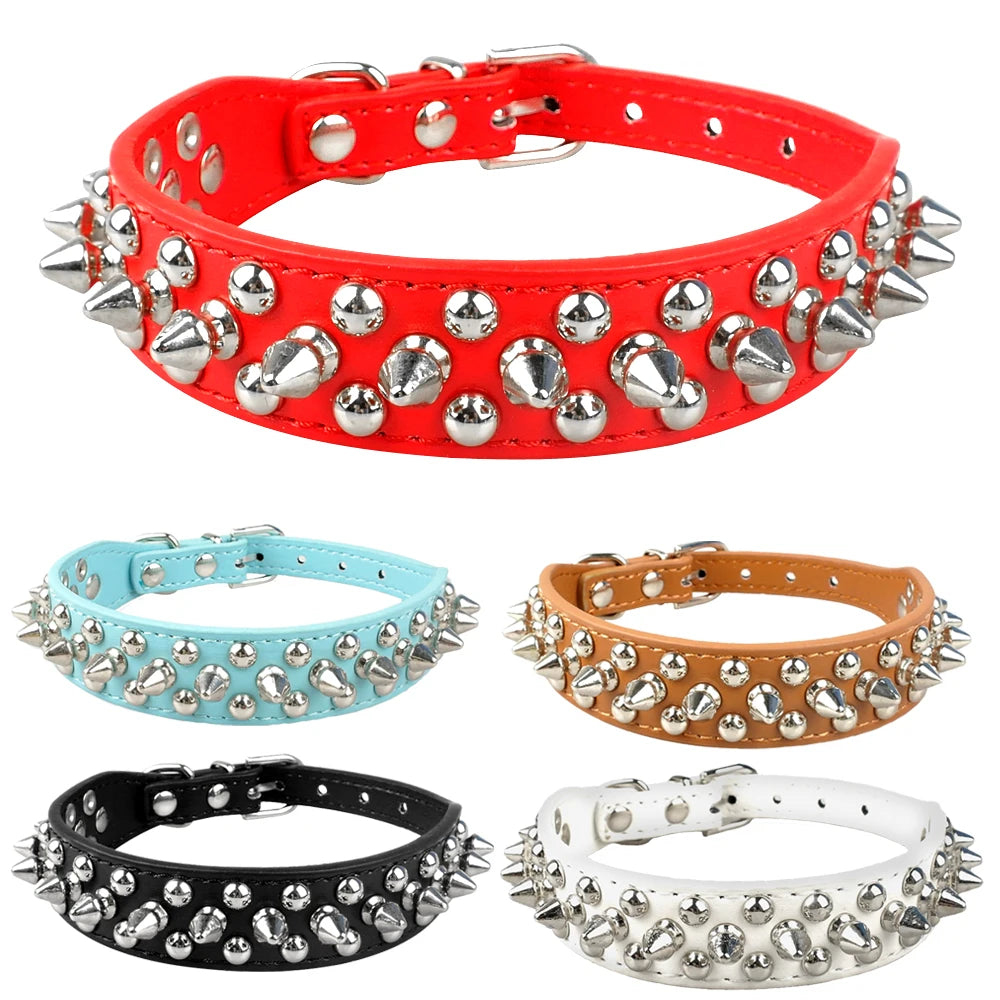 PunkPaws Stylish SpikeLine: Leather Studded Collar for Small to Medium Dogs