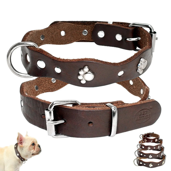 Stylish Leather Elegance: Soft Genuine Leather Pet Dog Collars