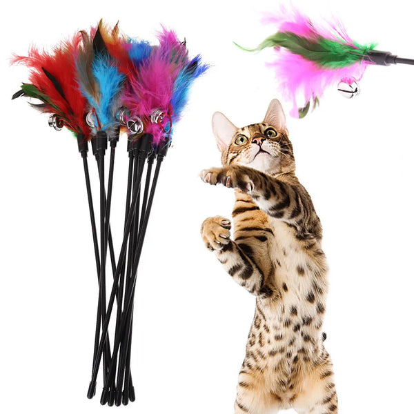 Playful Feline Fun: Soft Feather Bell Rod Cat Toy for Interactive Play