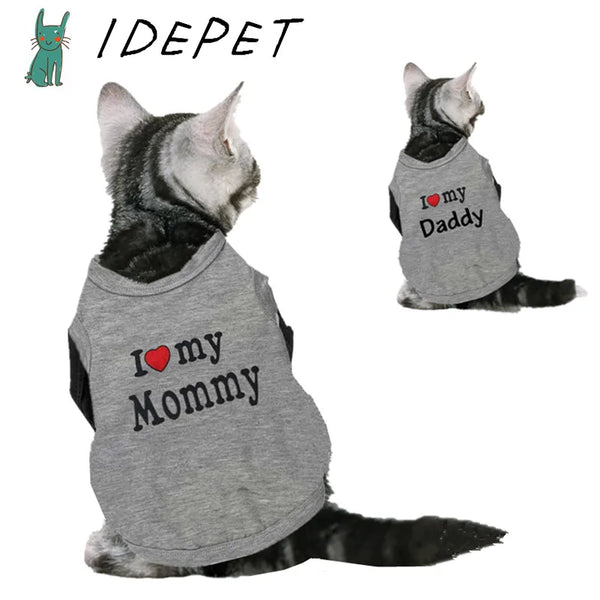 CozyPaws FamilyBlend: Cotton Pet T-Shirts for Cats - Mommy Daddy Vest Edition