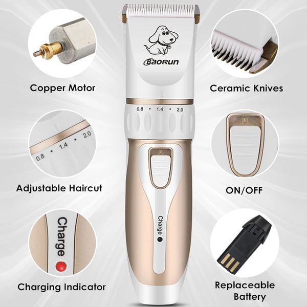 BaoRun Professional Electric Pet Dog Hair Trimmer: Rechargeable Grooming Clippers for Cats and Dogs
