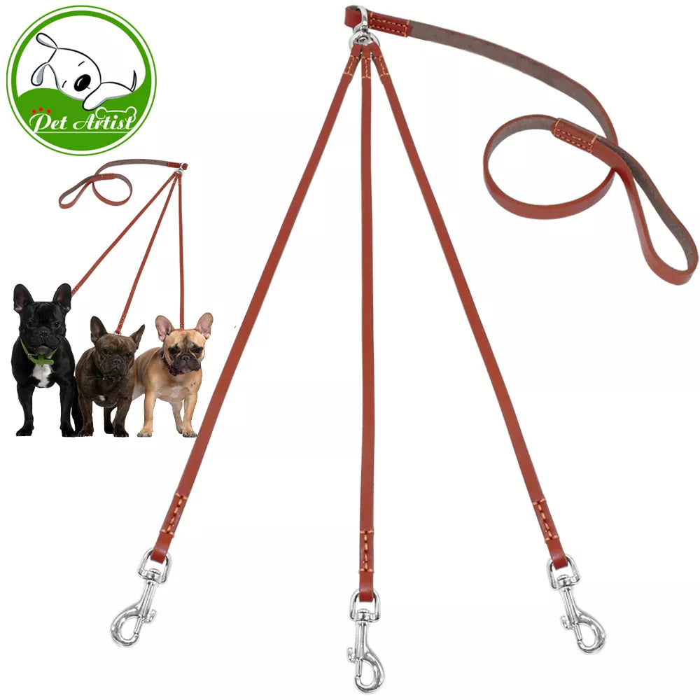 TangleTrio LeashLink: Three-Way No-Tangle Leather Leash Coupler for Walking Harmony with 3 Dogs