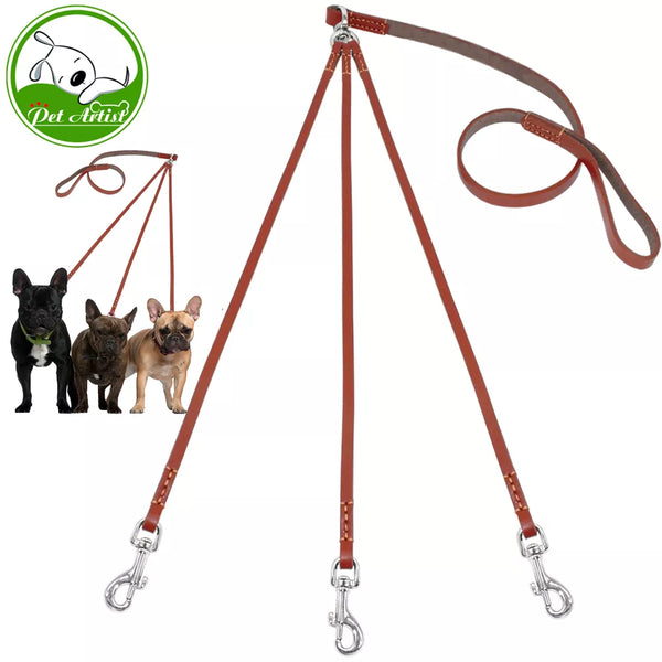 TangleTrio LeashLink: Three-Way No-Tangle Leather Leash Coupler for Walking Harmony with 3 Dogs