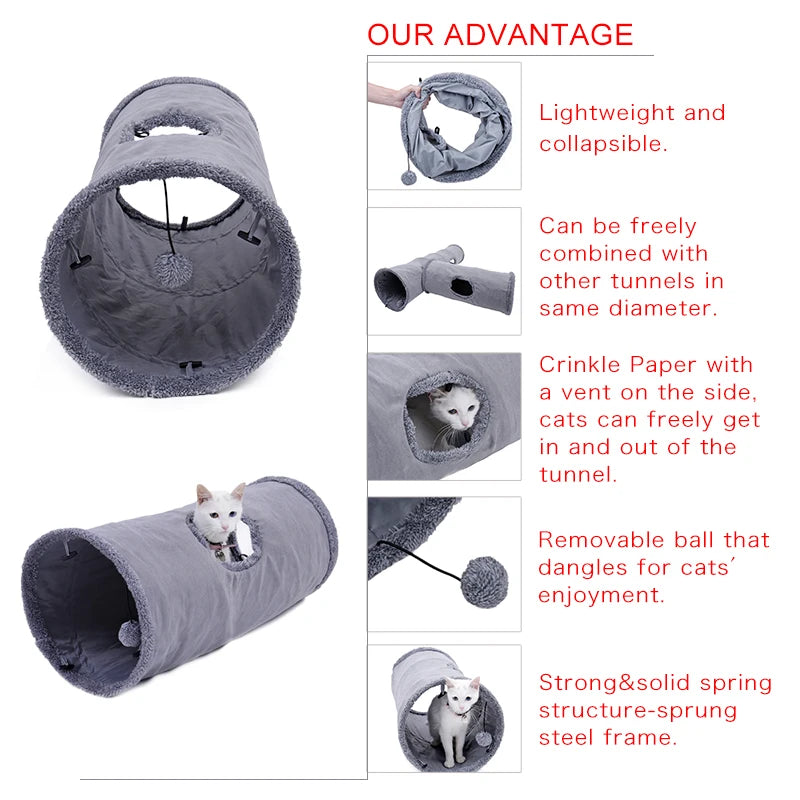 Whisker Wonderland: Collapsible Cat Tunnel for Playful Adventures with Crinkle and Suede Peep Hole