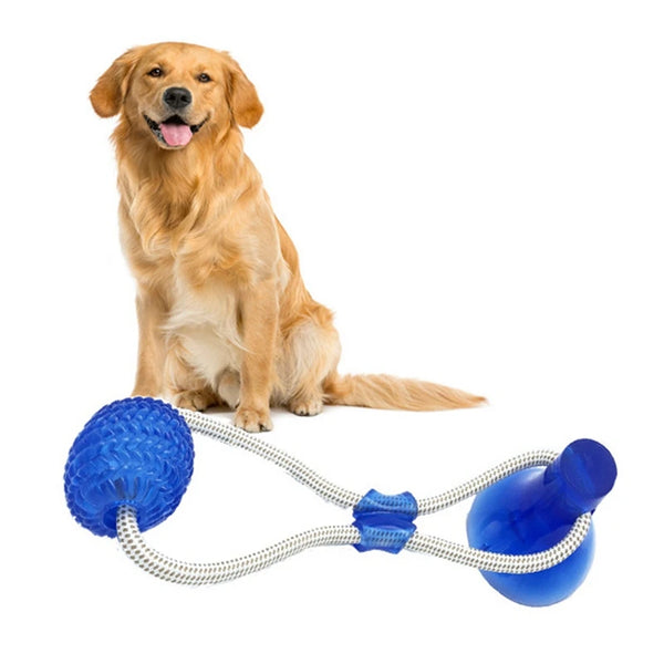 Suction Cup Fun: Interactive Rubber Dog Chew Toy with Tug Rope Handle