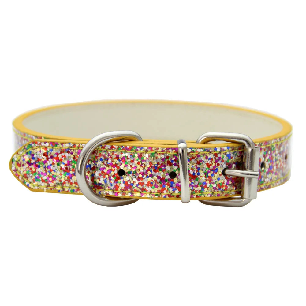 Bling Elegance: Adjustable Leather Collar for Shining Style in Small to Medium Pets
