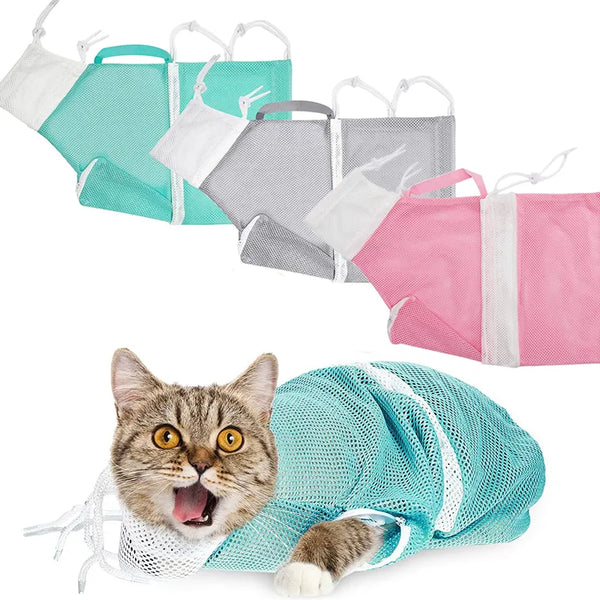 PurrProtect Mesh Spa Sack: Multifunctional Adjustable Anti-Scratch Bath Bag for Cats