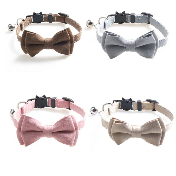 Chic Elegance: Solid Color Bowknot Small Cat Collars, Adjustable Buckle Bow Tie Puppy Dog Collar