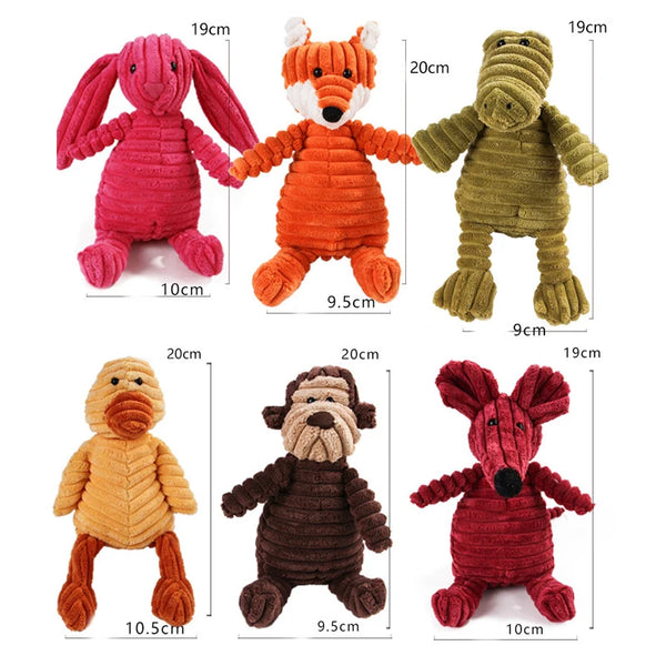 Cuddly Corduroy Fun: Animal Shape Plush Squeaky Dog Toy for Small and Large Dogs