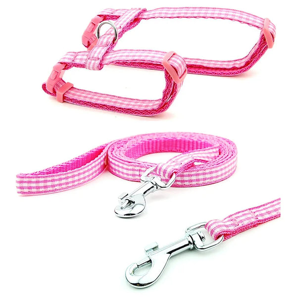 Stylish and Secure: Dot and Plaid Cat Pet Collar Harness with Adjustable Leash