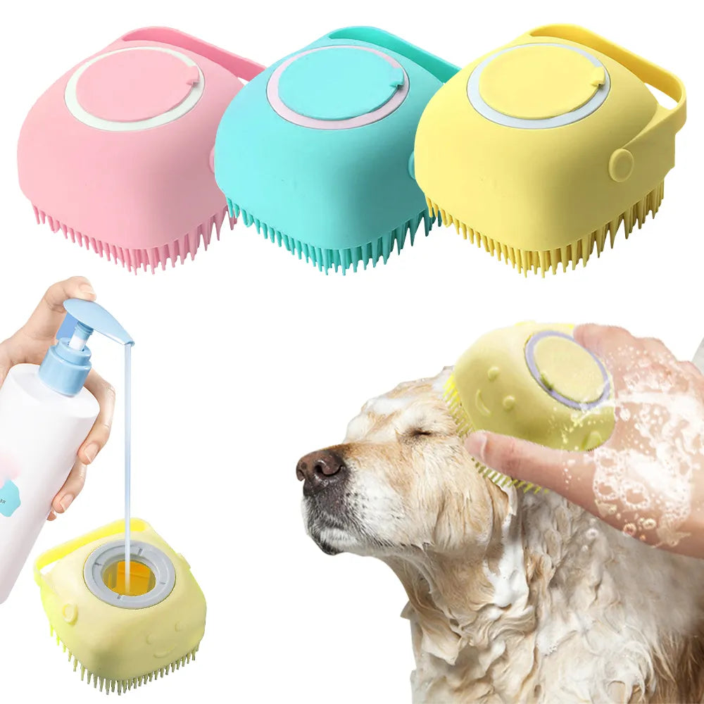 Gentle Spa Time: Soft Silicone Dog Grooming Brush with Dispenser