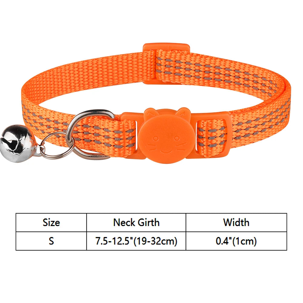 Safe and Stylish: Adjustable Reflective Nylon Cat Collar with Bell