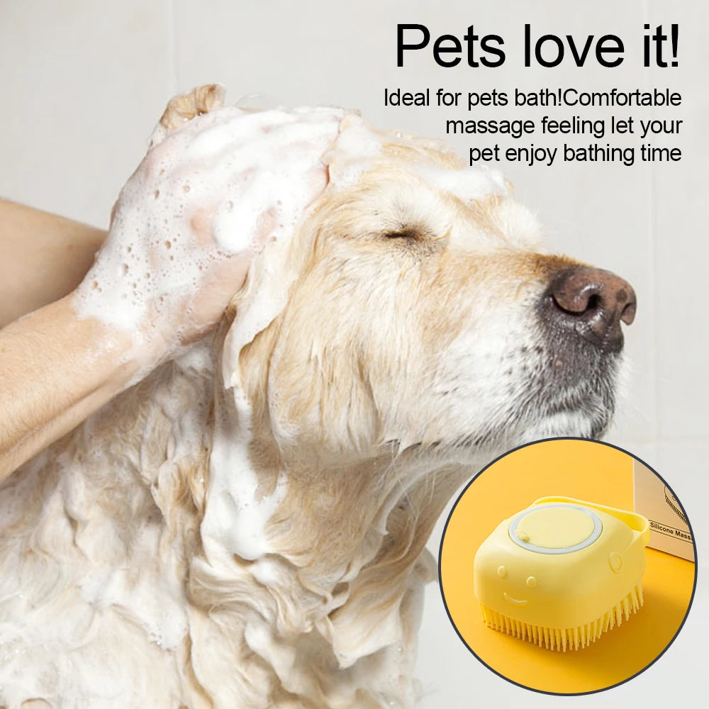 Gentle Spa Time: Soft Silicone Dog Grooming Brush with Dispenser