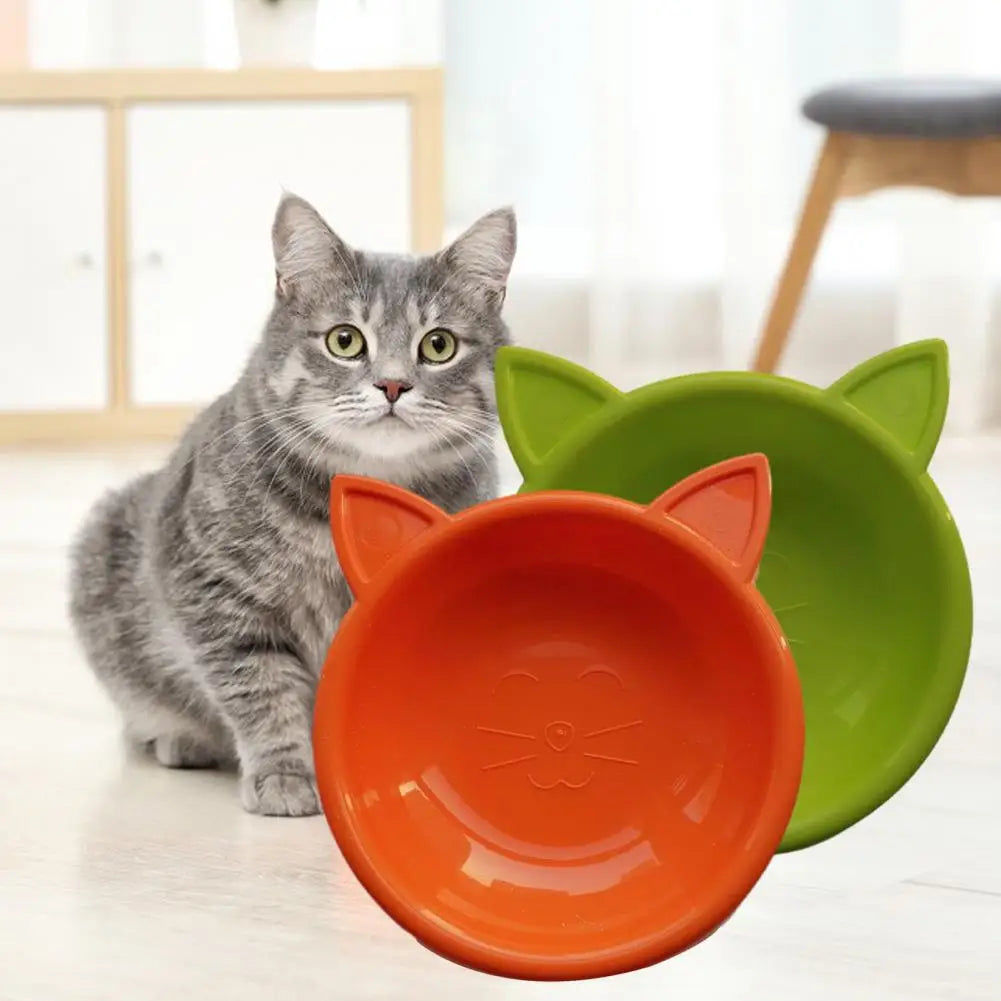 WhiskerWare Cat Face Bowl: Large Capacity Pet Feeding Dish with Solid Color Design