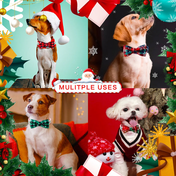 FestiveTails Christmas Elegance: Movable Dog Bowtie with Christmas Bows