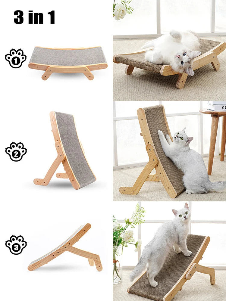 PawPalace 3-in-1 Scratcher Haven: Wooden Frame Cat Scratcher Board with Detachable Scrapers Bed