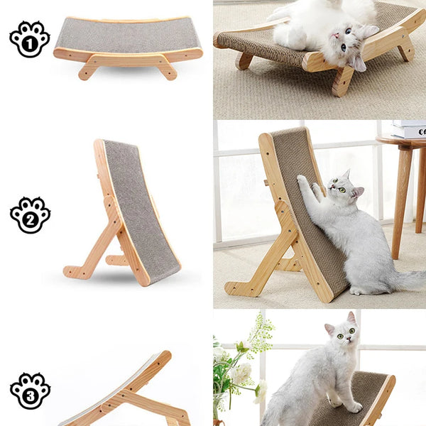 PawPalace 3-in-1 Scratcher Haven: Wooden Frame Cat Scratcher Board with Detachable Scrapers Bed