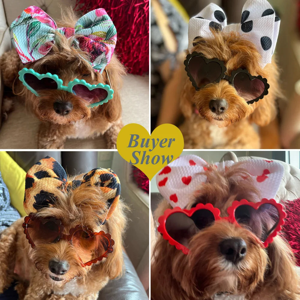 HeartGaze Pet Chic: 2Pcs/pack Heart Dog Sunglasses and Cute Pet Grooming Bows