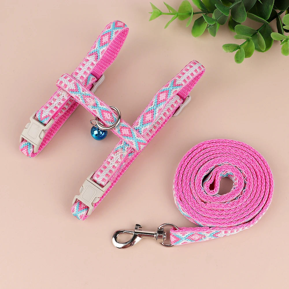 Stylish Strolls: Adjustable Cat Dog Harness and Leash Set for Small Pets