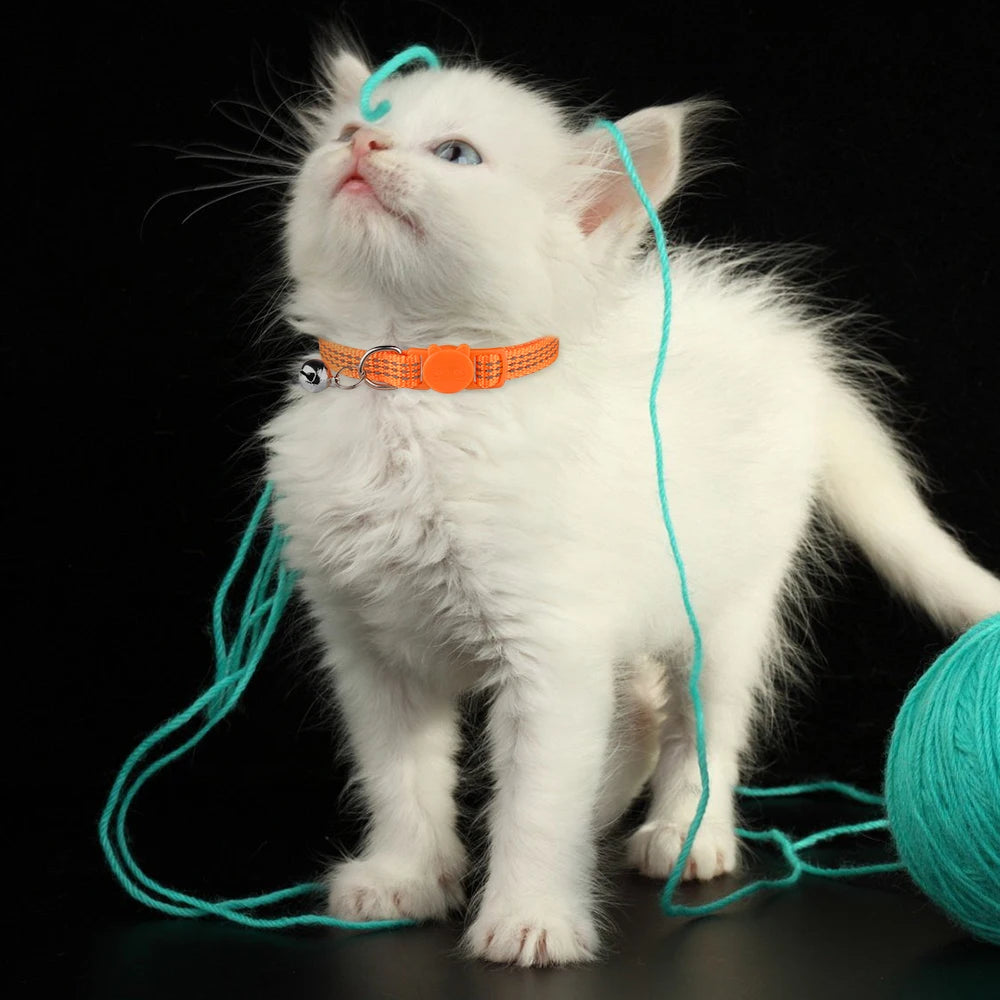 Safe and Stylish: Adjustable Reflective Nylon Cat Collar with Bell