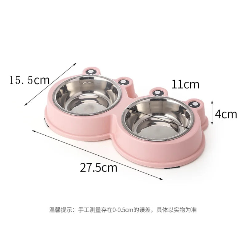 Froggy Feasts: Cute Small Frog Stainless Steel Double Bowl - Non-slip Pet Bowl for Dogs and Cats