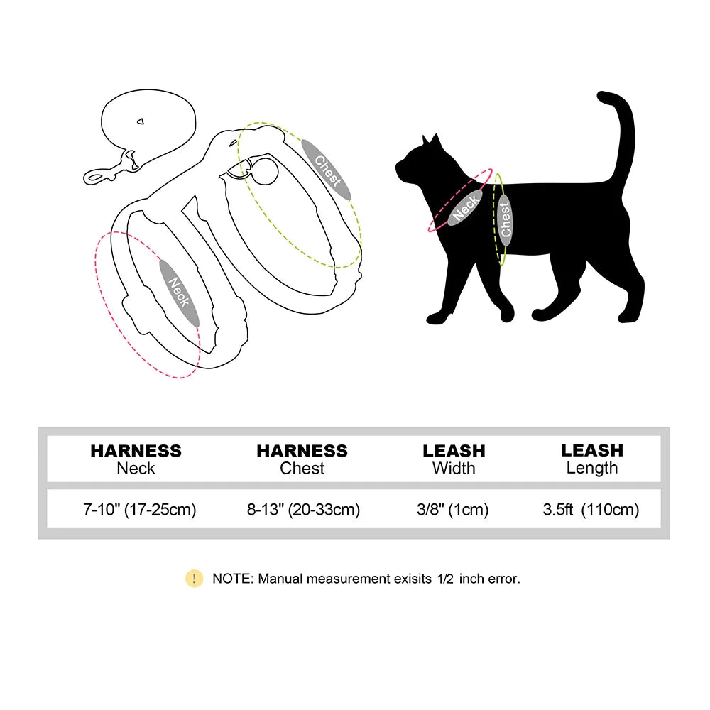 Stylish Strolls: Adjustable Cat Dog Harness and Leash Set for Small Pets