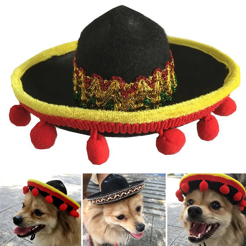 FiestaPaws Mini Sun Sombrero: Beach-Ready Straw Hat for Dogs and Cats
