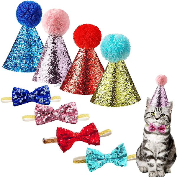 FestiveFur Celebration: 2022 Cute Pet Birthday Caps with Bowknot