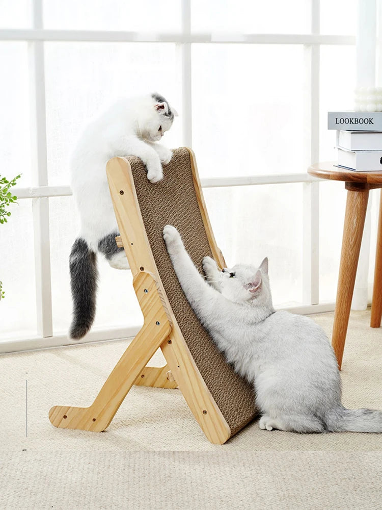 PawPalace 3-in-1 Scratcher Haven: Wooden Frame Cat Scratcher Board with Detachable Scrapers Bed