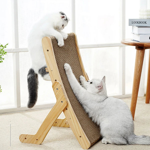 PawPalace 3-in-1 Scratcher Haven: Wooden Frame Cat Scratcher Board with Detachable Scrapers Bed