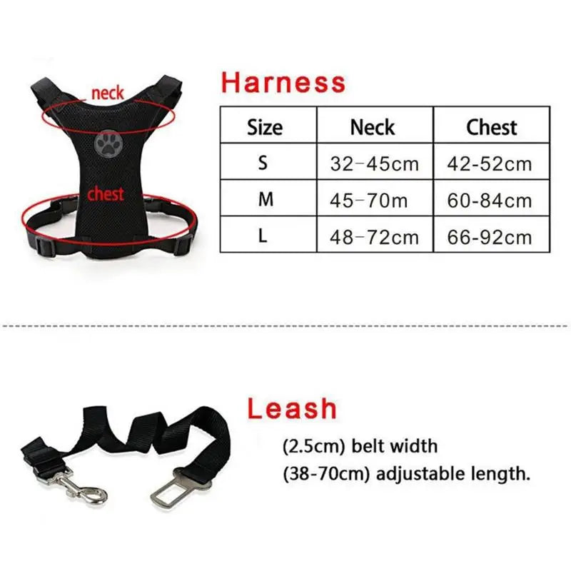 AeroSafe MeshStride: Breathable Mesh Dog Harness with Adjustable Straps, Leash, and Automotive Seat Safety Belt