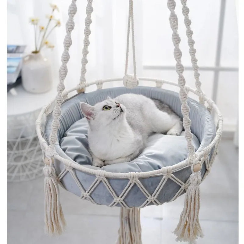 Bohemian Bliss: Handwoven Macrame Cat Hammock for Stylish Relaxation