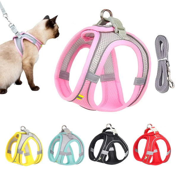 Escape-Proof Adventures: Adjustable Mesh Cat Harness and Leash Set for Small Dogs and Cats
