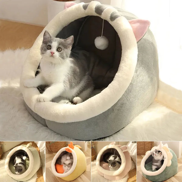 Cozy Retreat: Round Cat Bed House with Lounger Cushion for Happy Naps