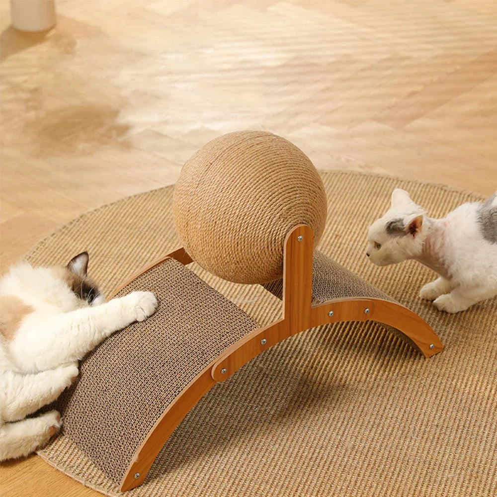 PawPerfect WoodWonder: 2-in-1 Wooden Cat Scratcher with Wear-Resistant Grinding Paw Toy